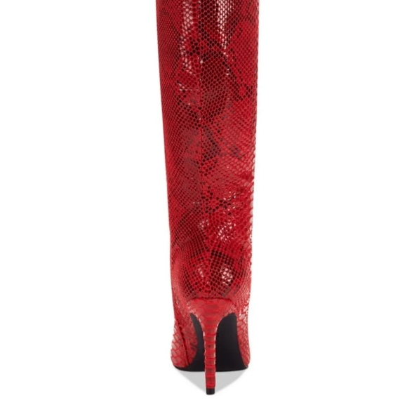 NWT Christmas Red Snakeskin Knee High Leather Boots - Picture 7 of 16